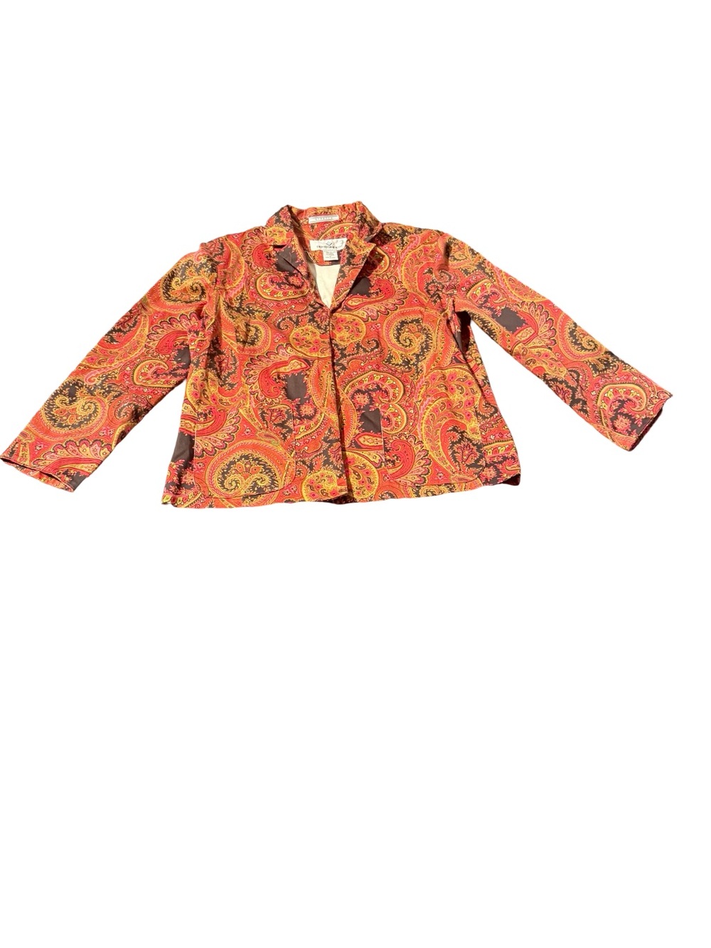 Erin London Vintage Tapestry Bohemian Paisley Pattern Long Sleeves Shoulder Pads